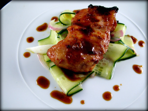 Ketchup-less Spicy BBQ Chicken with Marinated Cukes and Onions